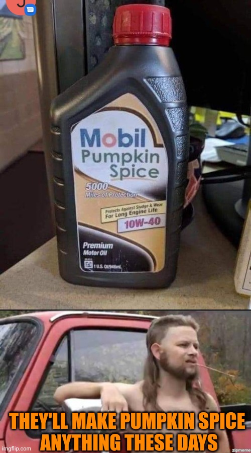 DOES IT TASTE GOOD THOUGH? | THEY'LL MAKE PUMPKIN SPICE 
ANYTHING THESE DAYS | image tagged in almost politically correct redneck,pumpkin spice,oil,cars | made w/ Imgflip meme maker
