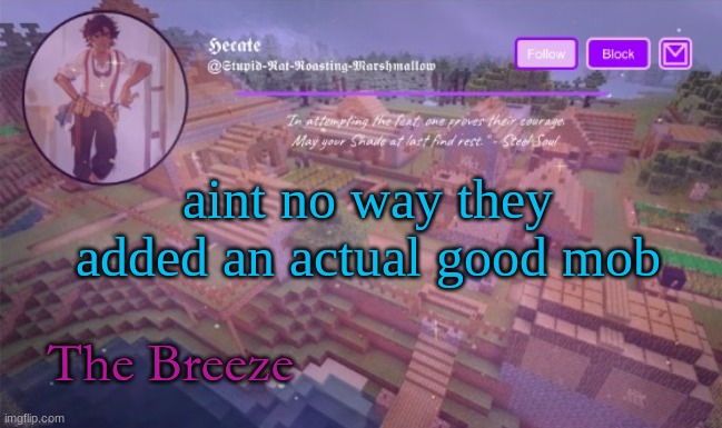 Del announcement temp (Thx Hecate) | aint no way they added an actual good mob; The Breeze | image tagged in del announcement temp thx hecate | made w/ Imgflip meme maker