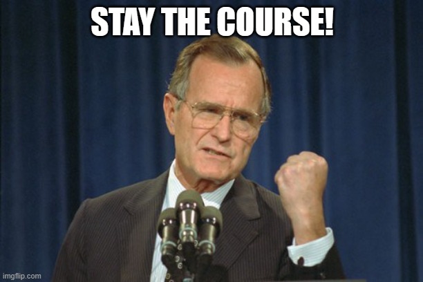 George Bush Gather | STAY THE COURSE! | image tagged in george bush gather | made w/ Imgflip meme maker