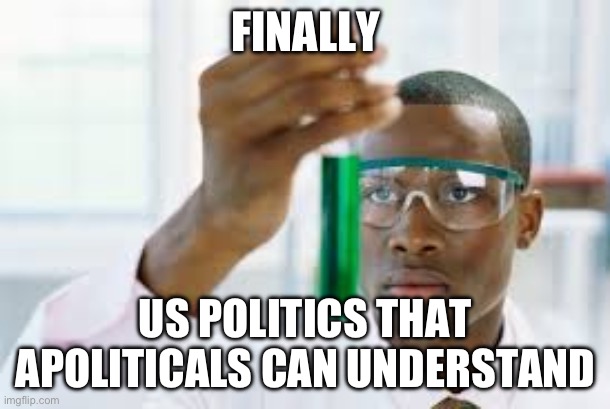 FINALLY | FINALLY; US POLITICS THAT APOLITICALS CAN UNDERSTAND | image tagged in finally | made w/ Imgflip meme maker