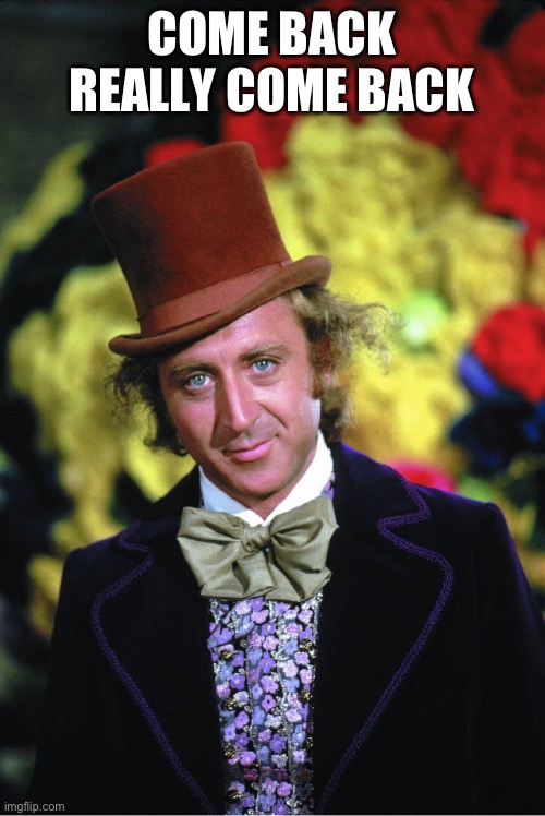 Come back | COME BACK REALLY COME BACK | image tagged in willie wonka | made w/ Imgflip meme maker