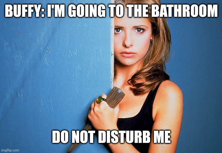 Buffy | BUFFY: I'M GOING TO THE BATHROOM; DO NOT DISTURB ME | image tagged in buffy | made w/ Imgflip meme maker