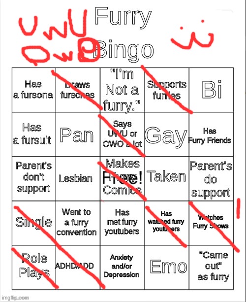 My parents don’t know me secret ? | image tagged in furry bingo | made w/ Imgflip meme maker