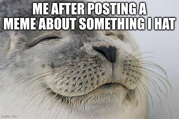 therapy 2.0 | ME AFTER POSTING A MEME ABOUT SOMETHING I HAT | image tagged in memes,satisfied seal | made w/ Imgflip meme maker