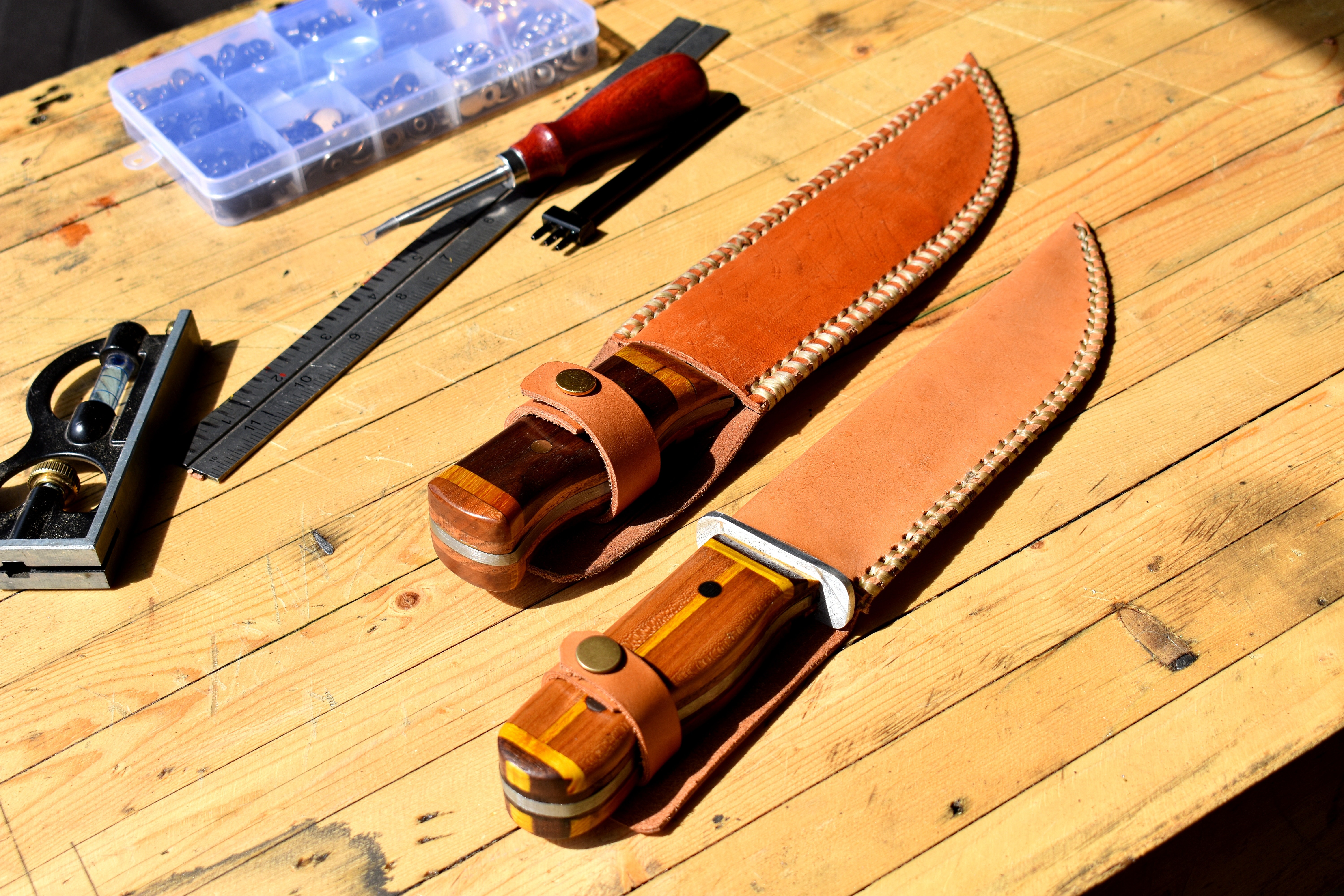 A couple of knifes I made in there sheaths that I made also. | made w/ Imgflip meme maker