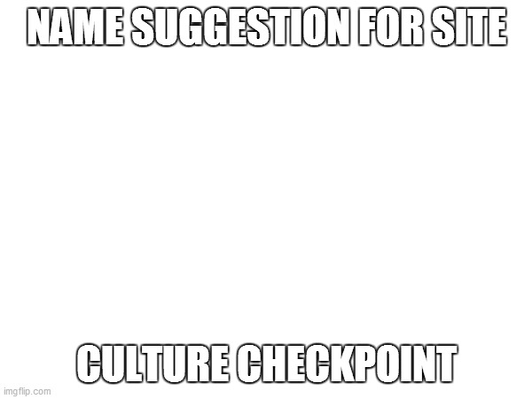 Name suggestion | NAME SUGGESTION FOR SITE; CULTURE CHECKPOINT | made w/ Imgflip meme maker