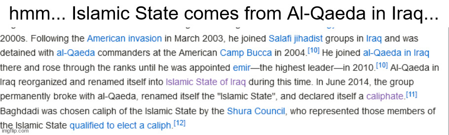 Abu Bakr al-Baghdadi | hmm... Islamic State comes from Al-Qaeda in Iraq... | made w/ Imgflip meme maker