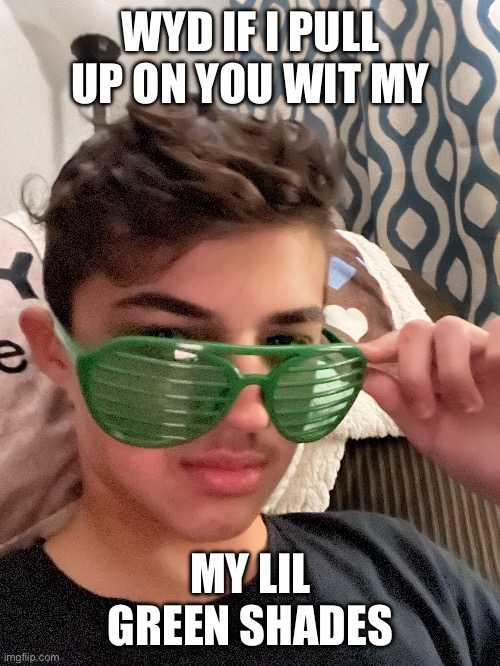 . | WYD IF I PULL UP ON YOU WIT MY; MY LIL GREEN SHADES | made w/ Imgflip meme maker