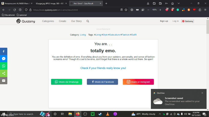 my younger brother took an emo test lmao | made w/ Imgflip meme maker
