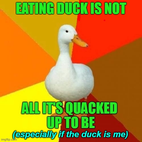 Duck for Dinner?  I think NOT! | EATING DUCK IS NOT; (especially if the duck is me) | image tagged in vince vance,ducks,quack,memes,dinner,eating | made w/ Imgflip meme maker