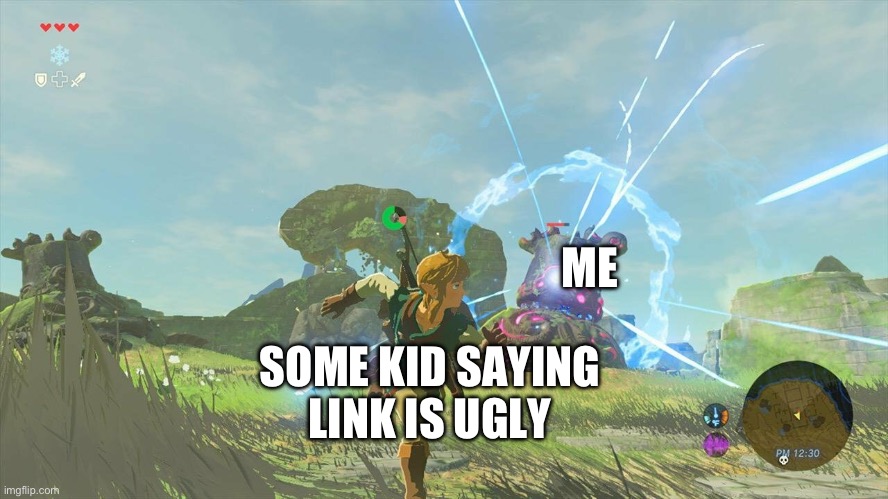 Me at school: | ME; SOME KID SAYING LINK IS UGLY | image tagged in link running from guardian,school,gaming,link | made w/ Imgflip meme maker