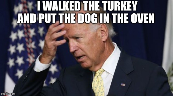Misclick | I WALKED THE TURKEY AND PUT THE DOG IN THE OVEN | image tagged in joe biden worries | made w/ Imgflip meme maker