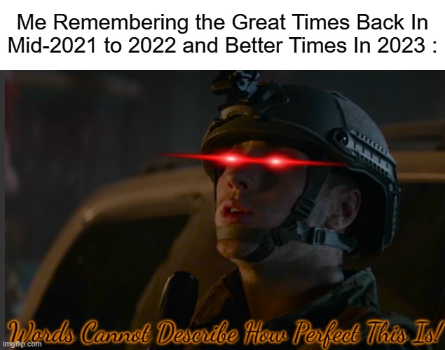 Those Were the Happiest Times. | Me Remembering the Great Times Back In Mid-2021 to 2022 and Better Times In 2023 : | image tagged in words cannot describe how perfect this is,pro-fandom,2022,2023 sucks | made w/ Imgflip meme maker