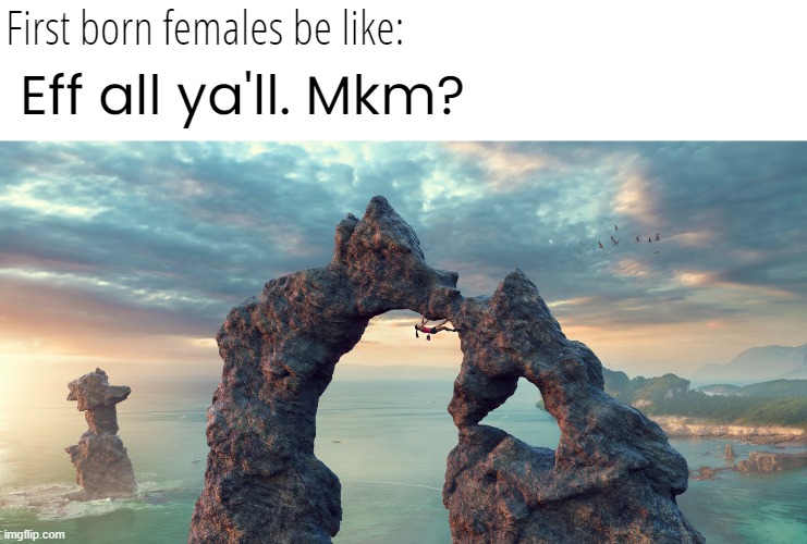 Something to Ponder | First born females be like:; Eff all ya'll. Mkm? | image tagged in funny memes,gender roles,women,stereotypes | made w/ Imgflip meme maker
