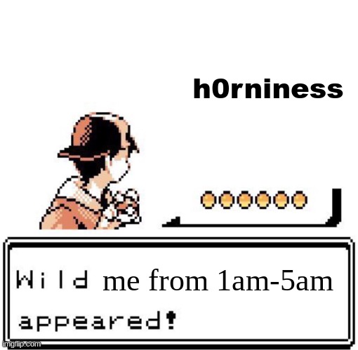 Blank Wild Pokemon Appears | h0rniness; me from 1am-5am | image tagged in blank wild pokemon appears | made w/ Imgflip meme maker