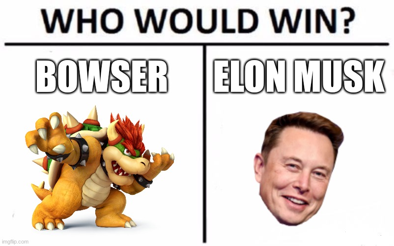 . | BOWSER; ELON MUSK | image tagged in memes,who would win | made w/ Imgflip meme maker