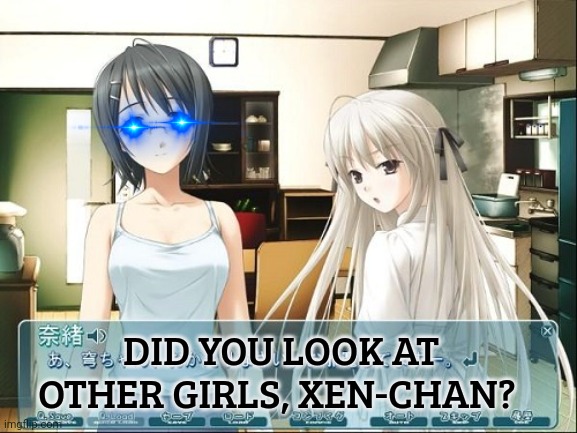 Run | DID YOU LOOK AT OTHER GIRLS, XEN-CHAN? | image tagged in yandere | made w/ Imgflip meme maker