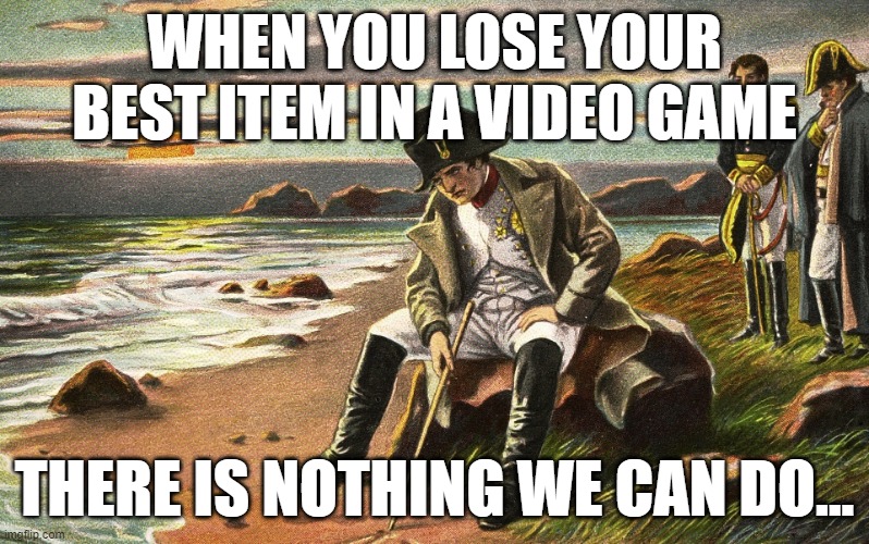Always happens?? | WHEN YOU LOSE YOUR BEST ITEM IN A VIDEO GAME; THERE IS NOTHING WE CAN DO... | image tagged in napoleon | made w/ Imgflip meme maker