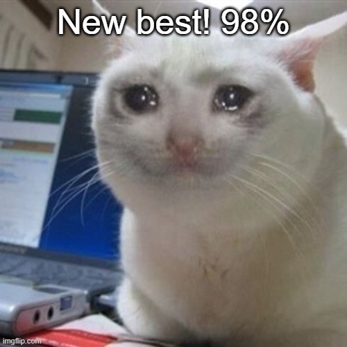 Crying cat | New best! 98% | image tagged in crying cat,geometry dash | made w/ Imgflip meme maker