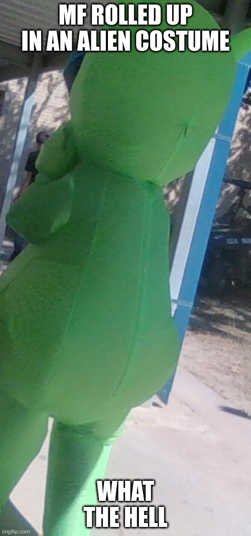 nahh man wtf | MF ROLLED UP IN AN ALIEN COSTUME; WHAT THE HELL | made w/ Imgflip meme maker