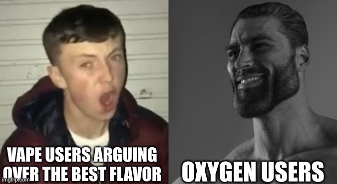 oxygen is better | VAPE USERS ARGUING OVER THE BEST FLAVOR; OXYGEN USERS | image tagged in average enjoyer meme | made w/ Imgflip meme maker
