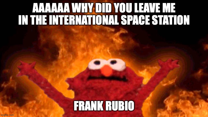 elmo fire | AAAAAA WHY DID YOU LEAVE ME IN THE INTERNATIONAL SPACE STATION; FRANK RUBIO | image tagged in elmo fire | made w/ Imgflip meme maker