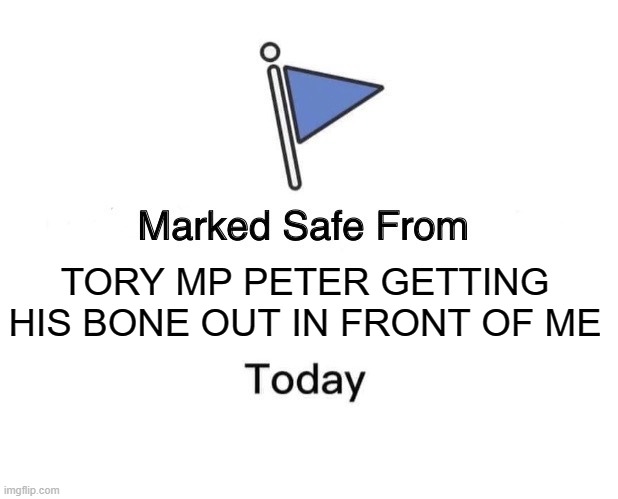 Marked Safe From Meme | TORY MP PETER GETTING HIS BONE OUT IN FRONT OF ME | image tagged in memes,marked safe from | made w/ Imgflip meme maker