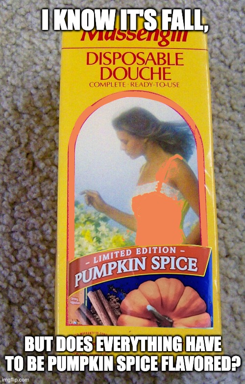 I KNOW IT'S FALL, BUT DOES EVERYTHING HAVE TO BE PUMPKIN SPICE FLAVORED? | image tagged in pumpkin,spooky month,thanksgiving | made w/ Imgflip meme maker