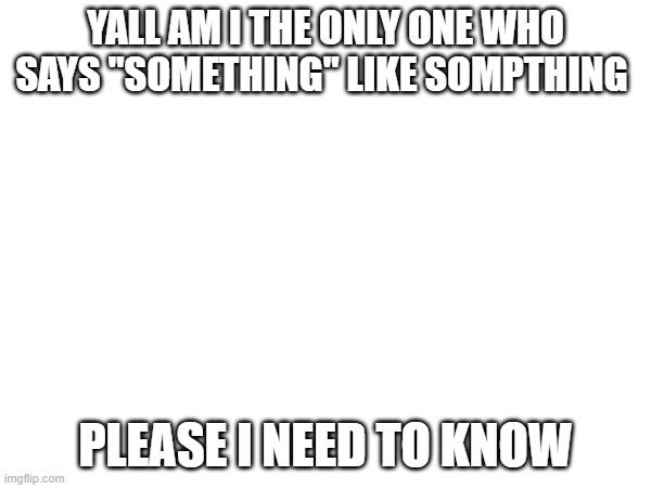 that's it that's the meme | YALL AM I THE ONLY ONE WHO SAYS "SOMETHING" LIKE SOMPTHING; PLEASE I NEED TO KNOW | image tagged in blank,saying words wrong | made w/ Imgflip meme maker
