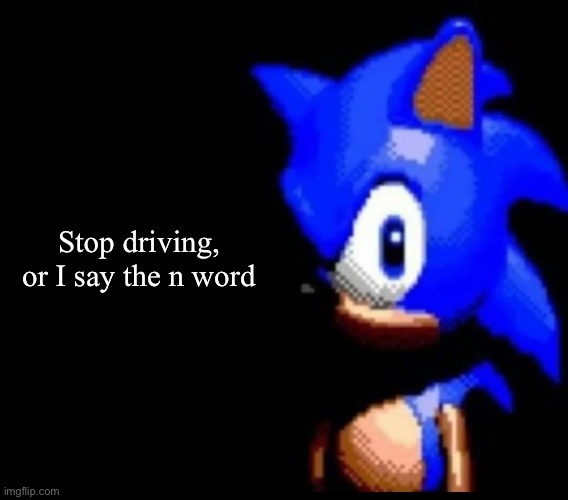 Sonic stares | Stop driving, or I say the n word | image tagged in sonic stares | made w/ Imgflip meme maker