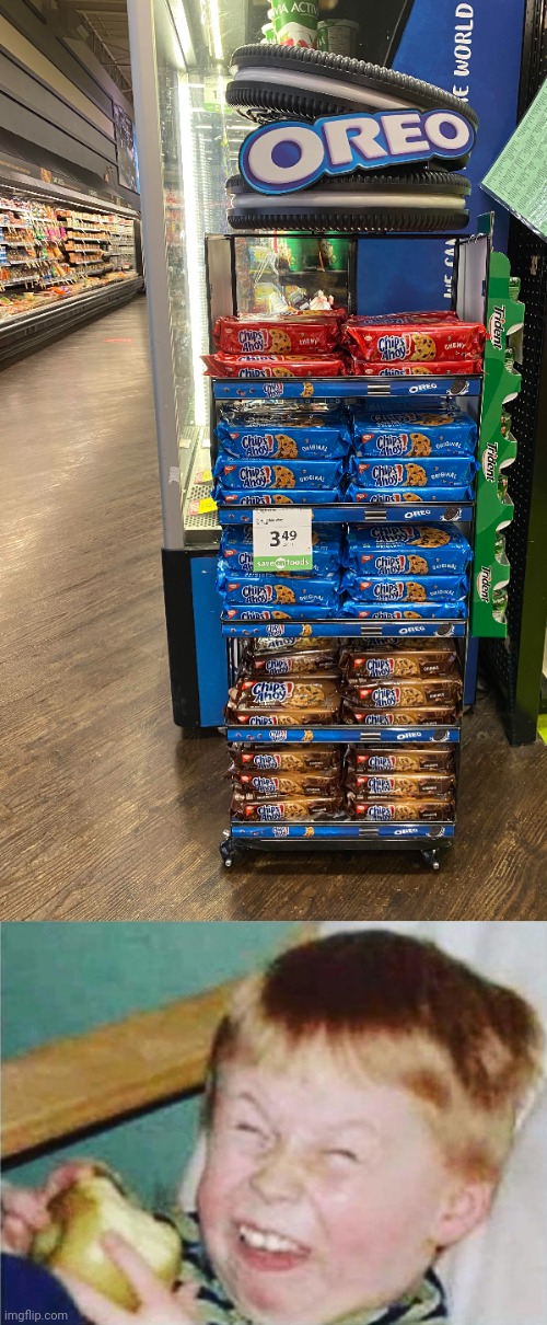 In the Oreo's section | image tagged in child laughter,oreo,you had one job,cookies,cookie,memes | made w/ Imgflip meme maker
