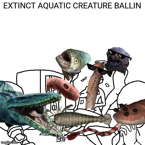 EXTINCT AQUA ANIMAL MONOPOLY | EXTINCT AQUATIC CREATURE BALLIN | image tagged in monopoly jail meme,dinosaur,extinction,ocean | made w/ Imgflip meme maker