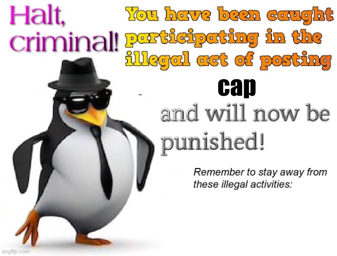 halt criminal! | cap | image tagged in halt criminal | made w/ Imgflip meme maker
