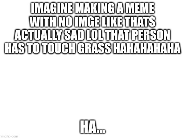 imagine | IMAGINE MAKING A MEME WITH NO IMGE LIKE THATS ACTUALLY SAD LOL THAT PERSON HAS TO TOUCH GRASS HAHAHAHAHA; HA... | image tagged in wait a minute,funny,but thats none of my business | made w/ Imgflip meme maker
