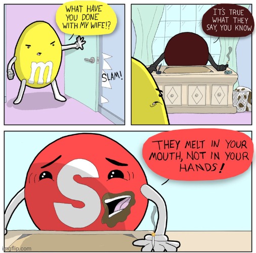 WIFE EATEN | image tagged in wife,skittles,m and m's,candy,comics,comics/cartoons | made w/ Imgflip meme maker