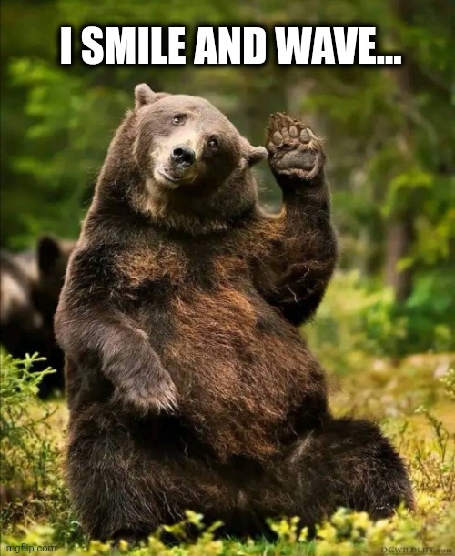 Smile and wave | I SMILE AND WAVE... | image tagged in wave | made w/ Imgflip meme maker