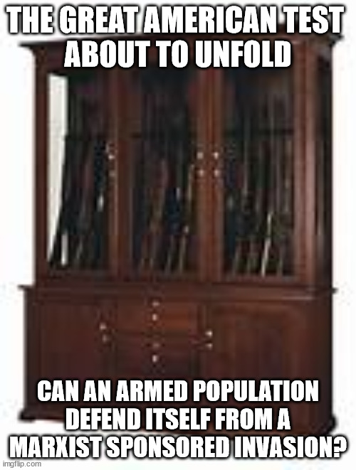 Are you armed? | THE GREAT AMERICAN TEST 
ABOUT TO UNFOLD; CAN AN ARMED POPULATION DEFEND ITSELF FROM A MARXIST SPONSORED INVASION? | image tagged in marxism,invasion,firearms,self defense | made w/ Imgflip meme maker