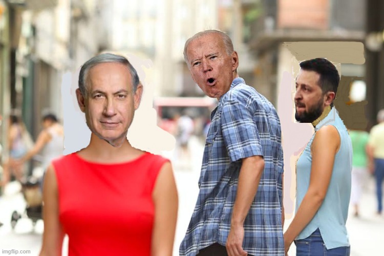 distracted biden | image tagged in distracted biden,joe biden,netanyahu,zelensky,israel jews,ukraine | made w/ Imgflip meme maker