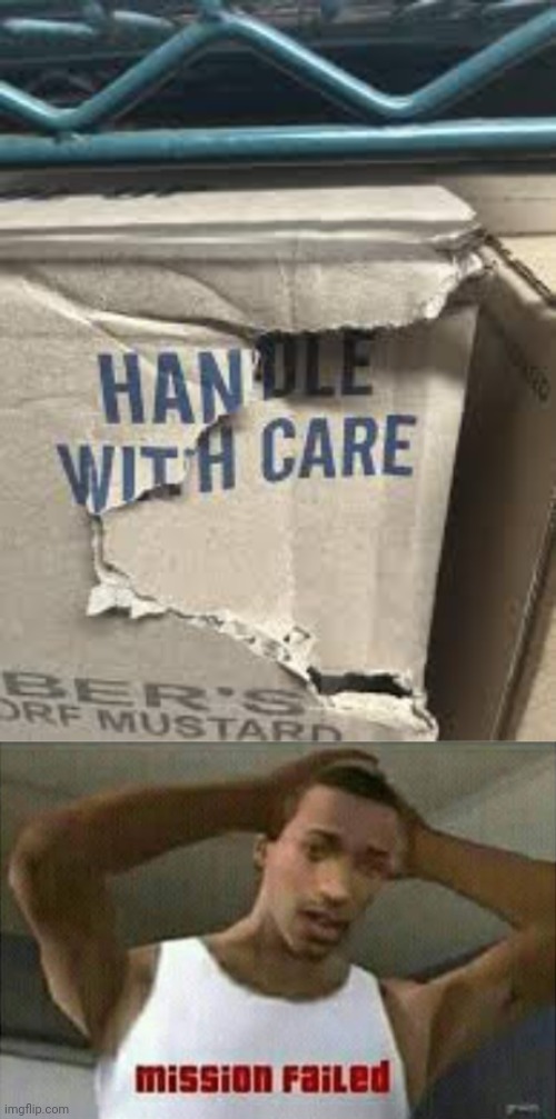 Not handled with care | image tagged in mission failed,box,boxes,you had one job,torn,memes | made w/ Imgflip meme maker
