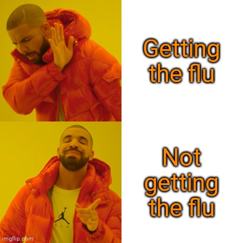 Let's Hope We Don't Get the Flu... | Getting the flu; Not getting the flu | image tagged in memes,drake hotline bling,flu,random tag i decided to put,funny,haha | made w/ Imgflip meme maker
