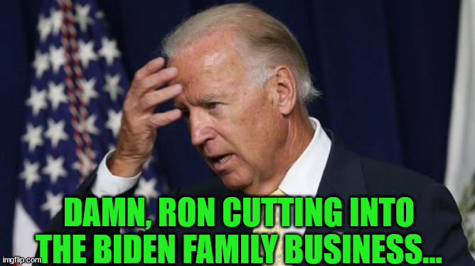 Joe Biden worries | DAMN, RON CUTTING INTO THE BIDEN FAMILY BUSINESS... | image tagged in joe biden worries | made w/ Imgflip meme maker