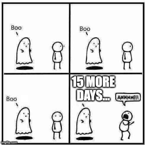 Ghost Boo | 15 MORE DAYS... | image tagged in ghost boo,halloween | made w/ Imgflip meme maker