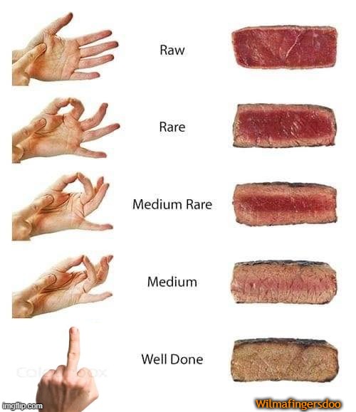 Wilmafingersdoo | image tagged in steak,well done | made w/ Imgflip meme maker