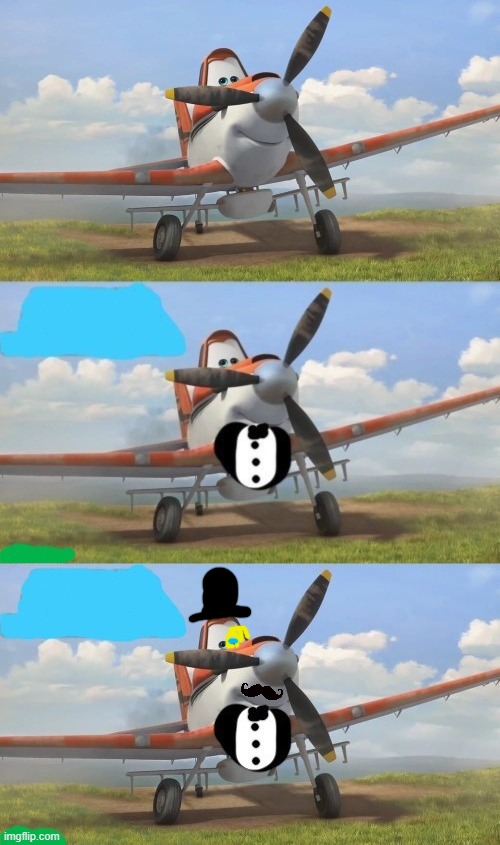 My new template. I'm going to use it to hate on Dusty Crophopper | image tagged in tuxedo dusty crophopper | made w/ Imgflip meme maker