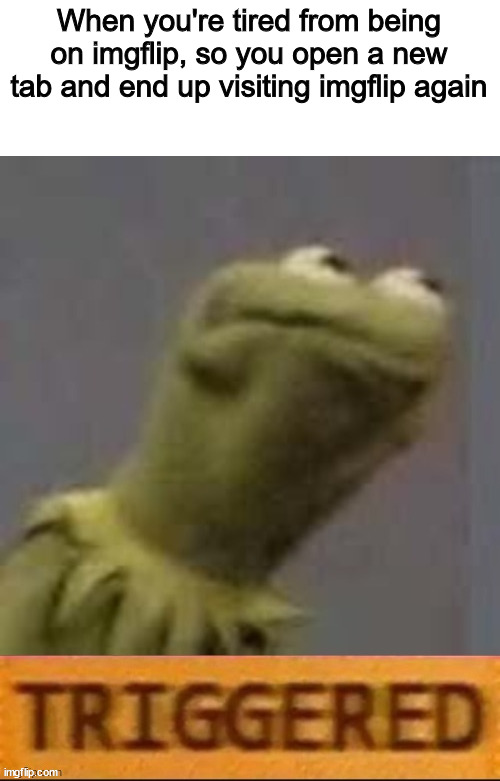 Kermit Triggered | When you're tired from being on imgflip, so you open a new tab and end up visiting imgflip again | image tagged in kermit triggered,memes,funny | made w/ Imgflip meme maker