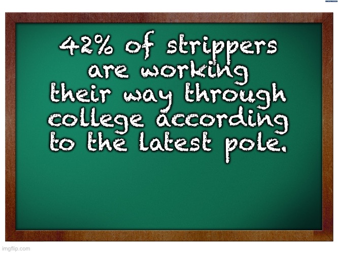 College girls | 42% of strippers are working their way through college according to the latest pole. | image tagged in green blank blackboard | made w/ Imgflip meme maker