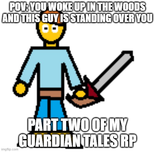 POV: YOU WOKE UP IN THE WOODS AND THIS GUY IS STANDING OVER YOU; PART TWO OF MY GUARDIAN TALES RP | made w/ Imgflip meme maker