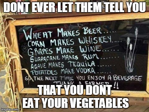 DONT EVER LET THEM TELL YOU THAT YOU DONT EAT YOUR VEGETABLES | image tagged in booze | made w/ Imgflip meme maker