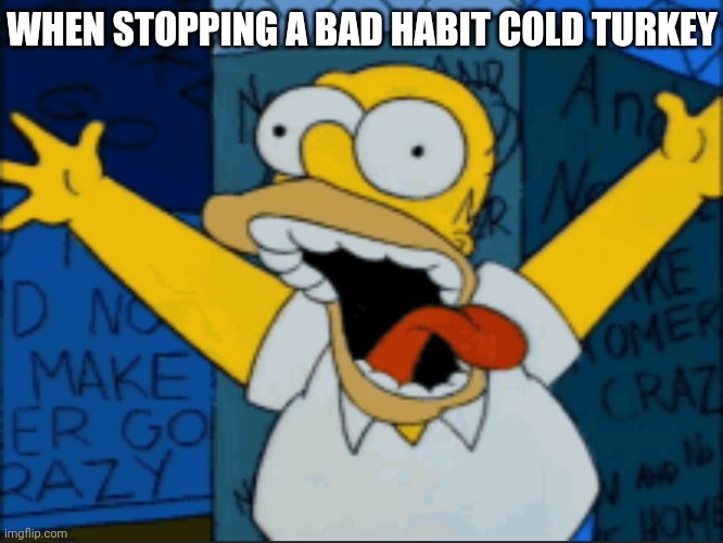 STOPPING a 'Bad Habit' MEME | WHEN STOPPING A BAD HABIT COLD TURKEY | image tagged in homer simpson,crazy,memes,be like,habits | made w/ Imgflip meme maker