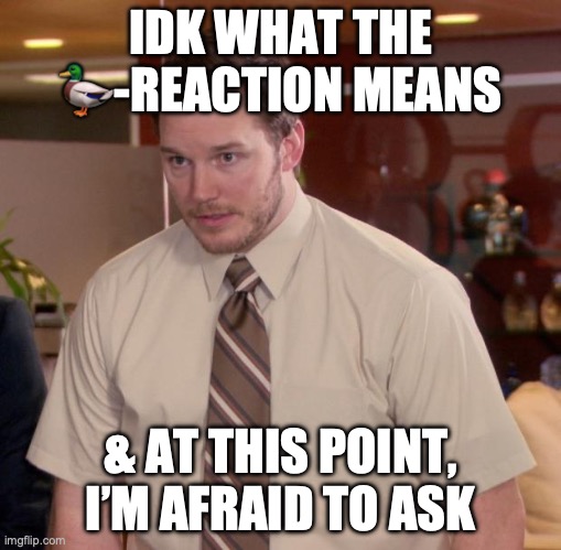 Duck reaction | IDK WHAT THE 🦆-REACTION MEANS; & AT THIS POINT, I’M AFRAID TO ASK | image tagged in memes,afraid to ask andy | made w/ Imgflip meme maker